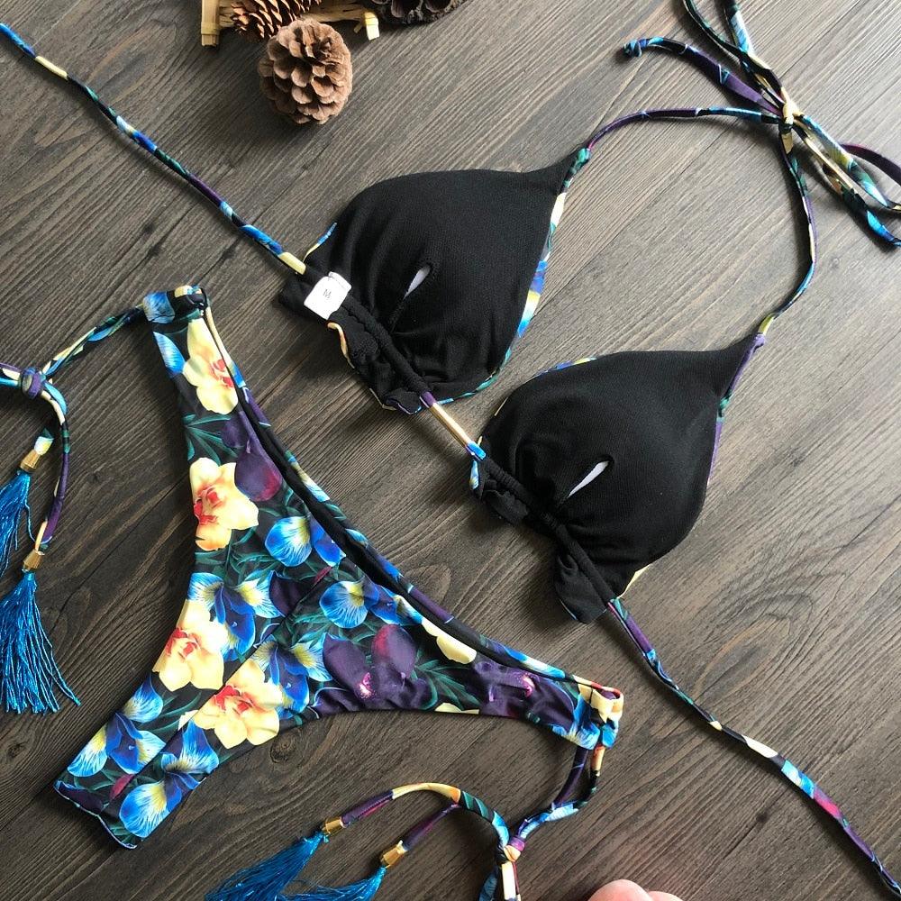 Popular Women's Beachwear  Bikini Set Swimwear Push-Up Padded Swimsuit Floral Bikini Set Low Rise Ruffled Two Pieces Swimsuit Push Up Bathing Suit Swimwear