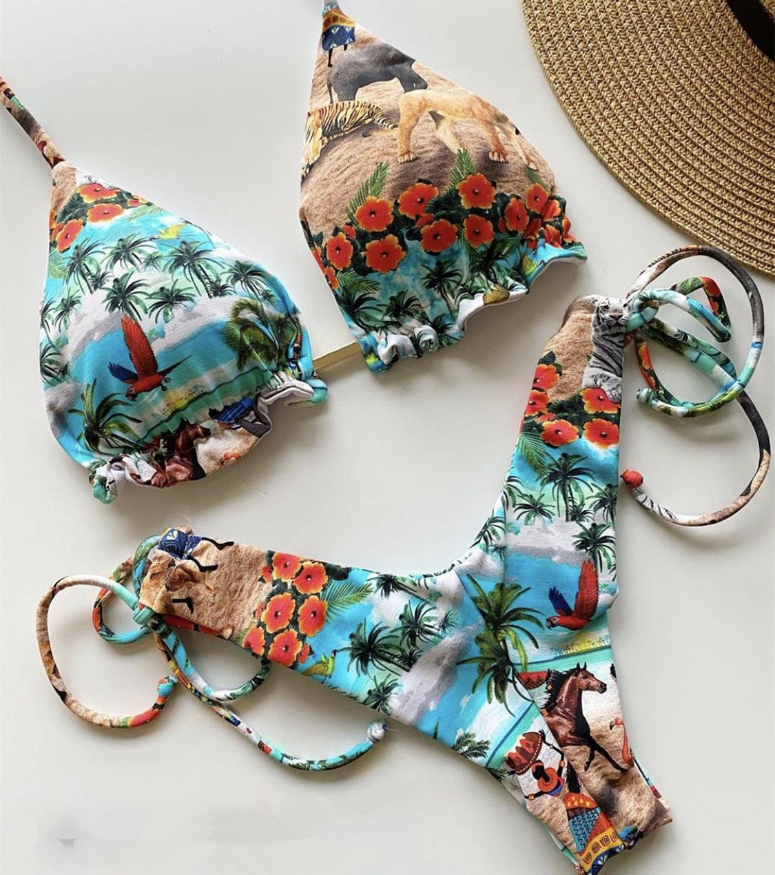 Popular Women's Beachwear  Bikini Set Swimwear Push-Up Padded Swimsuit Floral Bikini Set Low Rise Ruffled Two Pieces Swimsuit Push Up Bathing Suit Swimwear