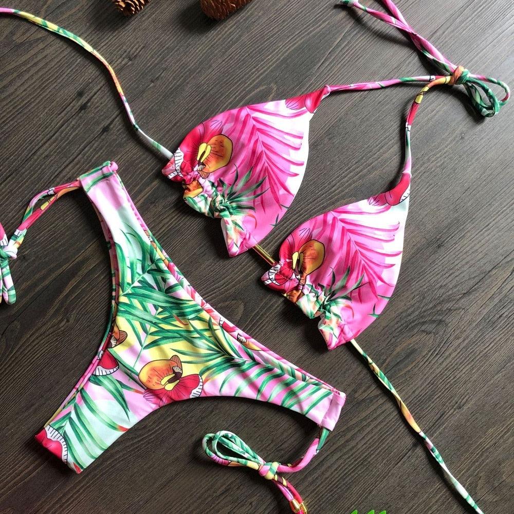 Popular Women's Beachwear  Bikini Set Swimwear Push-Up Padded Swimsuit Floral Bikini Set Low Rise Ruffled Two Pieces Swimsuit Push Up Bathing Suit Swimwear