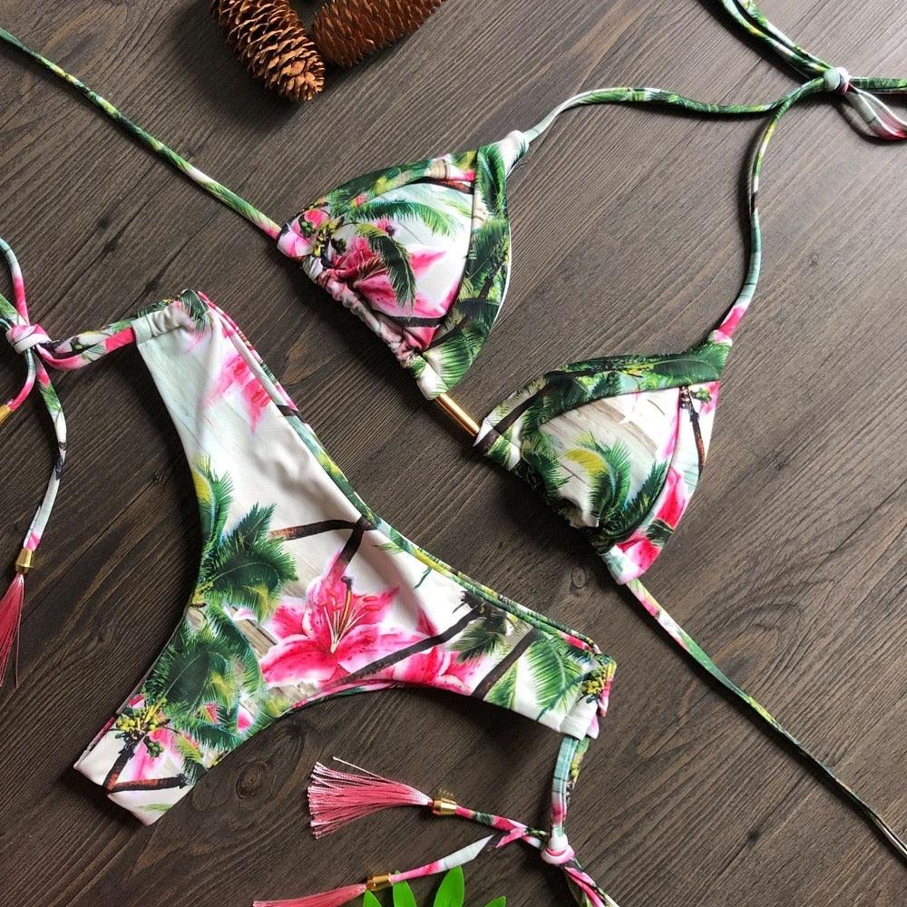 Popular Women's Beachwear  Bikini Set Swimwear Push-Up Padded Swimsuit Floral Bikini Set Low Rise Ruffled Two Pieces Swimsuit Push Up Bathing Suit Swimwear