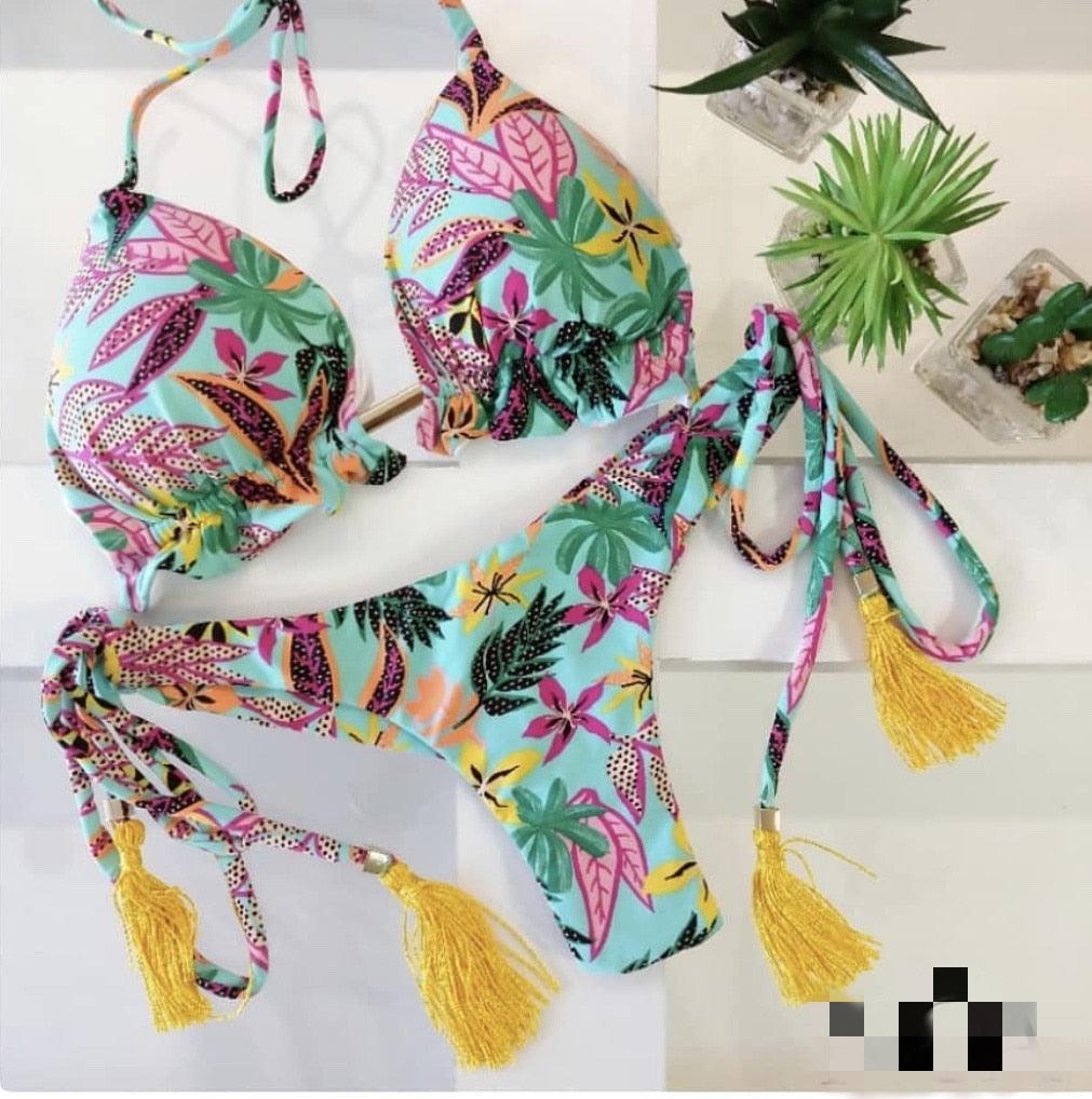 Popular Women's Beachwear  Bikini Set Swimwear Push-Up Padded Swimsuit Floral Bikini Set Low Rise Ruffled Two Pieces Swimsuit Push Up Bathing Suit Swimwear