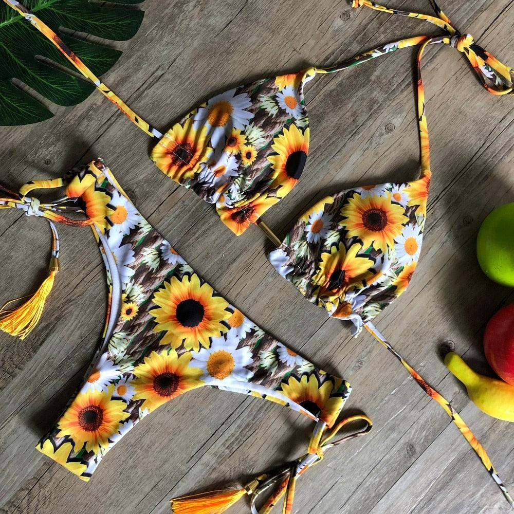 Popular Women's Beachwear  Bikini Set Swimwear Push-Up Padded Swimsuit Floral Bikini Set Low Rise Ruffled Two Pieces Swimsuit Push Up Bathing Suit Swimwear