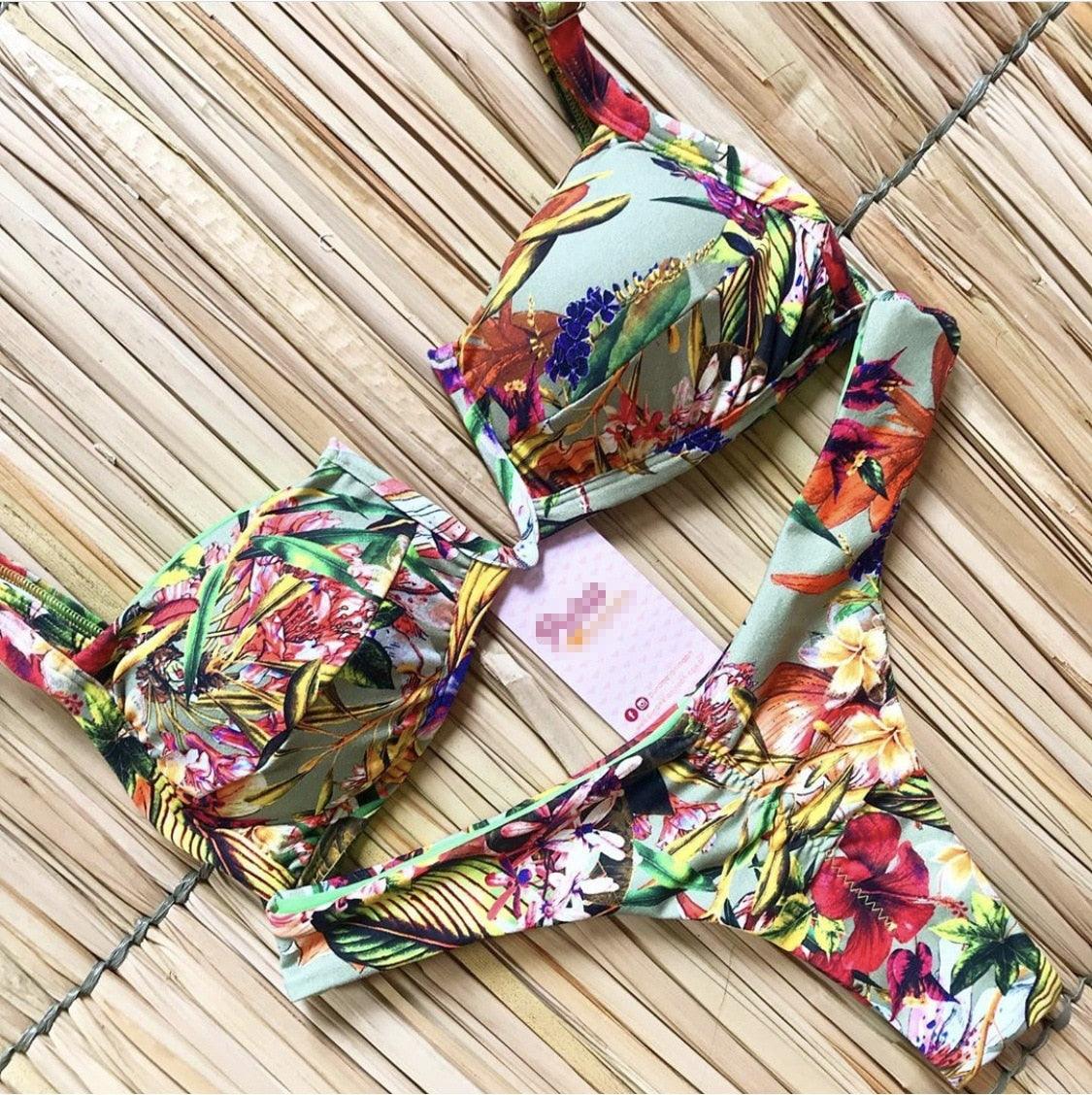 Popular Women's Beachwear  Bikini Set Swimwear Push-Up Padded Swimsuit Floral Bikini Set Low Rise Ruffled Two Pieces Swimsuit Push Up Bathing Suit Swimwear