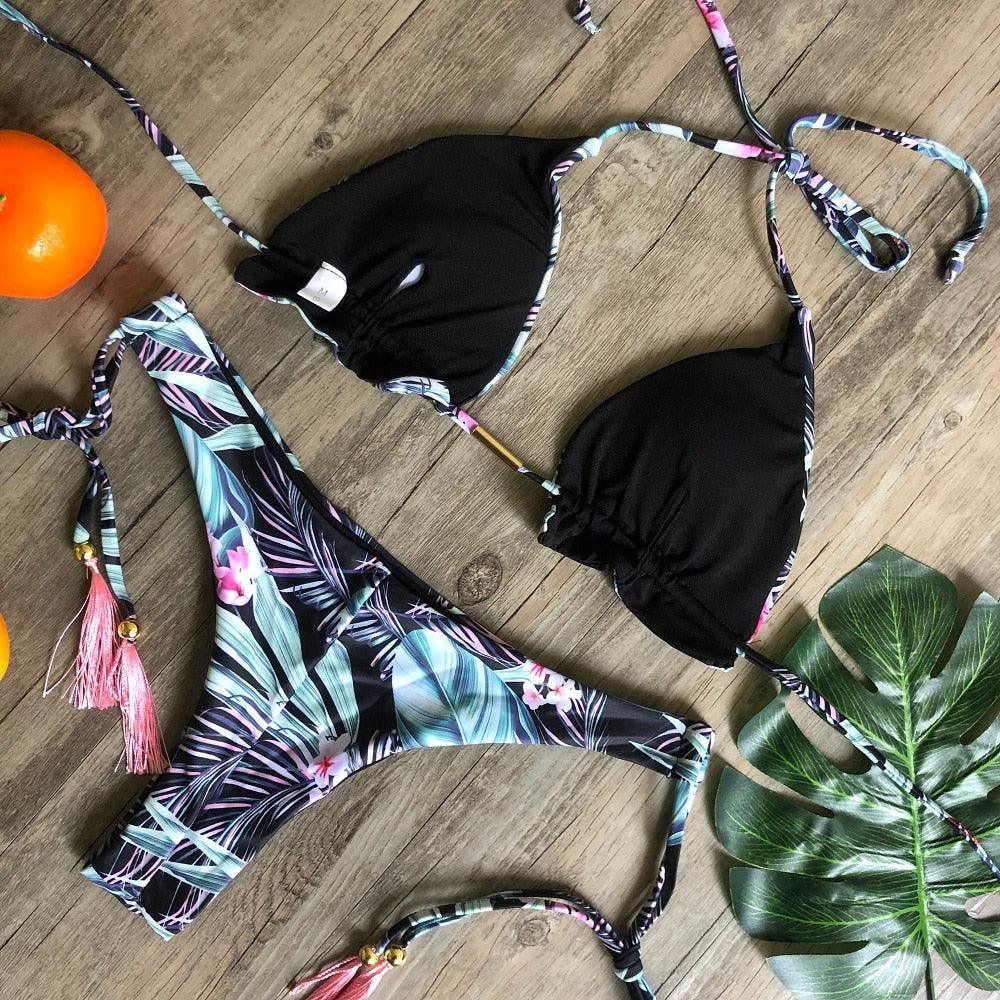 Popular Women's Beachwear  Bikini Set Swimwear Push-Up Padded Swimsuit Floral Bikini Set Low Rise Ruffled Two Pieces Swimsuit Push Up Bathing Suit Swimwear