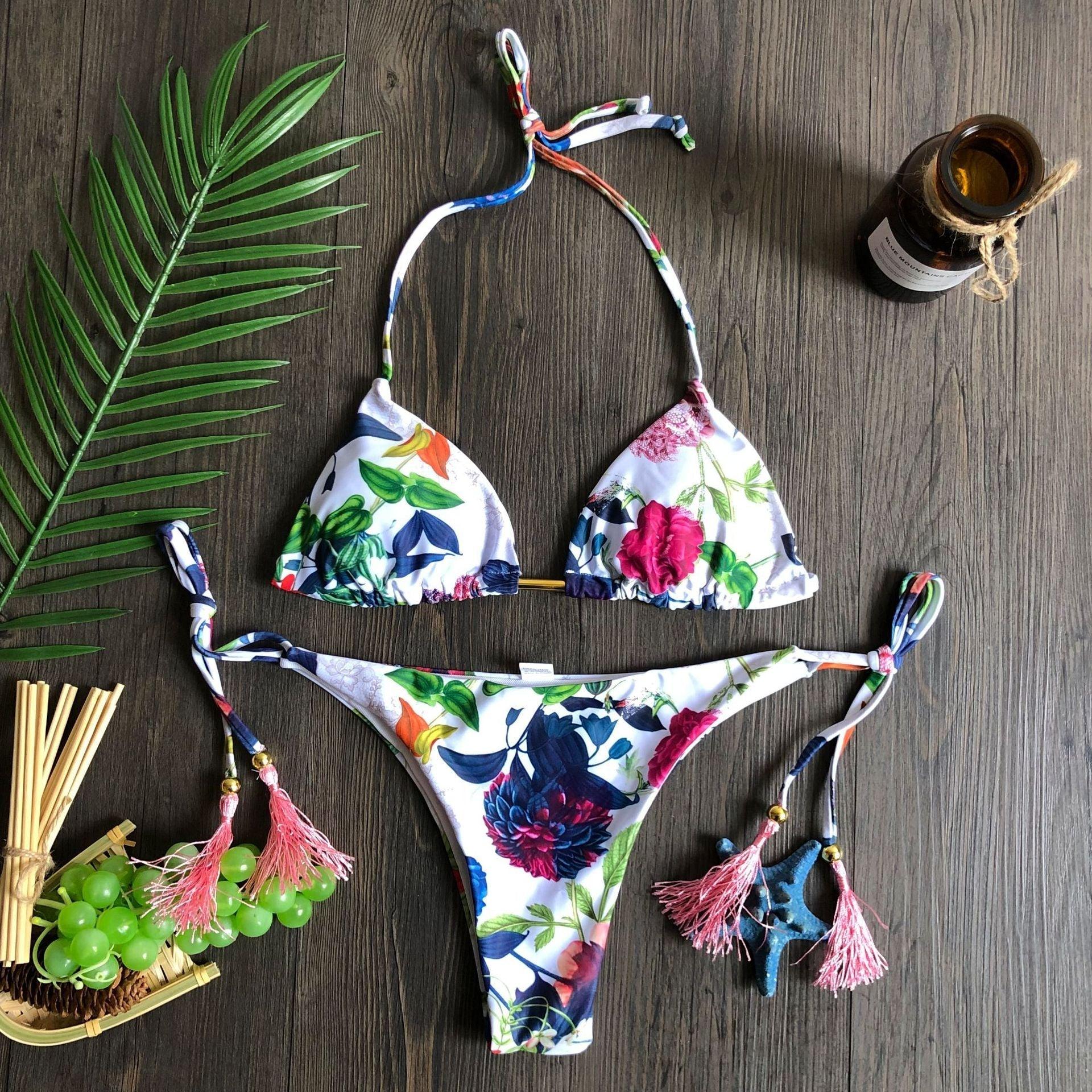 Popular Women's Beachwear  Bikini Set Swimwear Push-Up Padded Swimsuit Floral Bikini Set Low Rise Ruffled Two Pieces Swimsuit Push Up Bathing Suit Swimwear