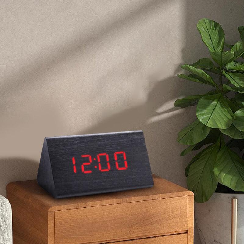 Digital Clock LED Wooden Alarm Clock Digital Alarm Clock with Wooden Electronic LED Time Display 3 Alarm Settings Humidity & Temperature Detect Wood Made Electric Clocks Table Sound Control Electronic Clocks Desktop USB/AAA Powered Home Table Decor