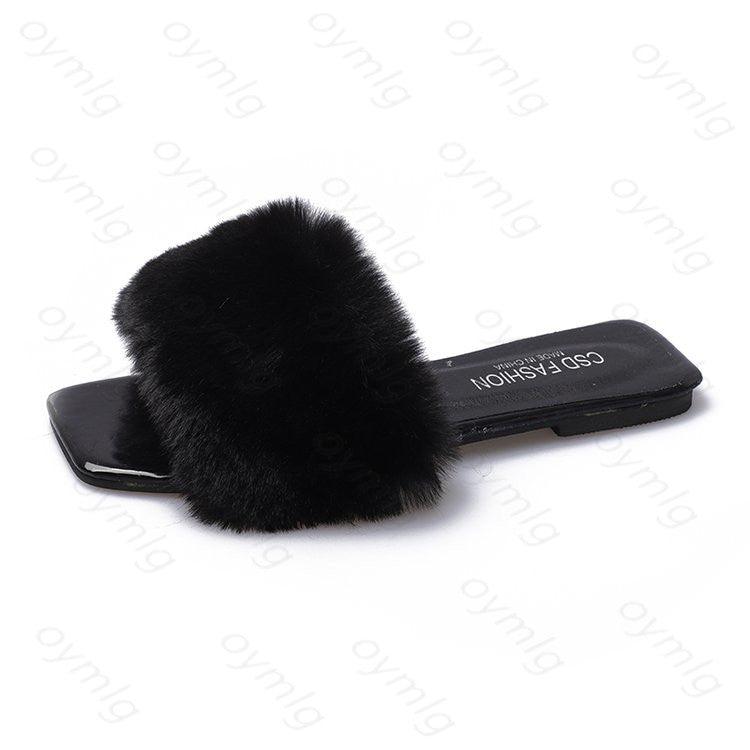 Spring Summer Fluffy Fur Slippers Shoes Woman Plush Fur Slip On Flip Flop Flat Furry Fur Slides Outdoor Sandals Furry Slides Summer Sandals Open Toe Indoor Outdoor Fluffy Slides