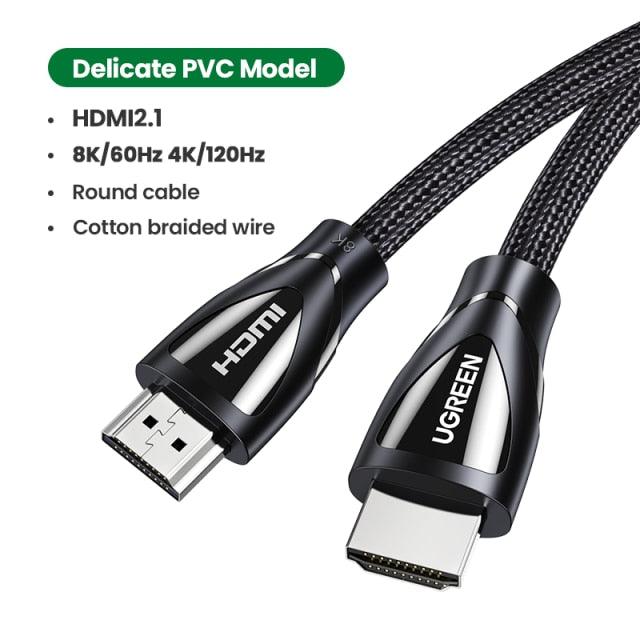 Black HDMI Cable 2.1 8K60Hz 4K120Hz HDMI Splitter HDR10 48Gbps Ultra High Speed 4K 120Hz Braided HDMI Cable Dynamic HDR Vision HDR 10 Compatible With UHD TV Gaming Console