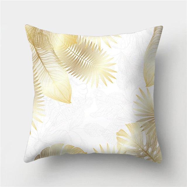 Tropical Leaf Flower Green Yellow Pillowcase Decorative Throw Pillow Case Cushion Cover Gold Stamping Leaves Polyester Cushion Cover Throw Pillow Decorative Cushions Home Decor Pillow Covers