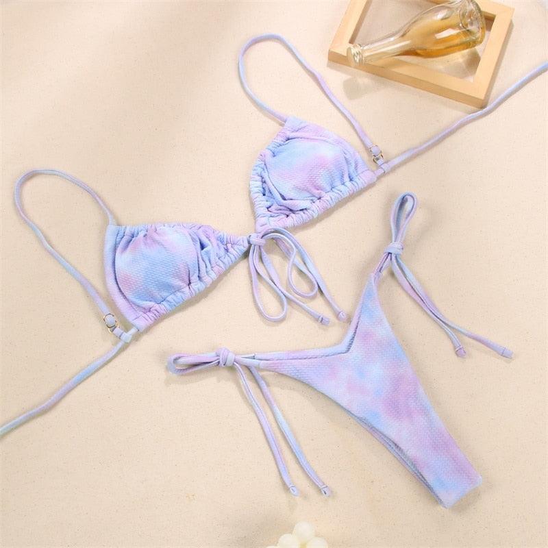 Halter Bikinis Swimsuit String Bikini Swimsuit for Women Triangle Tie Side Adjustable Swimsuit Bathing Suit 2 Piece Set New 2 Piece Swimwear High Cut Bikini Set Print Bandage Beachwear