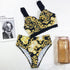 Vintage Black Print Women's Bikini Set Women's Halter Beautiful Print High Waist Swimsuit Bathing Suits Bikini Set Lace Strappy Padded Bra High Waist Bottoms Swimsuit Fashion Female Beachwear Luxury Swimwear