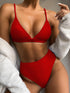 Bikini Swimwear Swimsuit Women Solid Bathing Suit Bikini Set With Pad Female High Waist Beachwear Women Bikini Swimsuits 2 Piece Deep V Neck Swimwear Adjustable Strap Back Bathing Suits