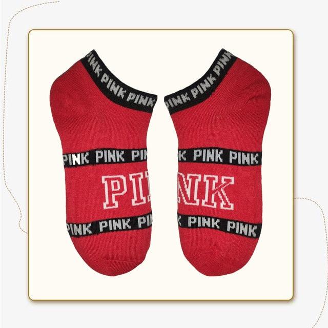 New Fashion Motion Socks Pink Socks New Unisex Cotton Mix Random Harajuku Creative Happy Casual Sports Short Ankle Pink Letters Socks Cotton Socks For Men And Women