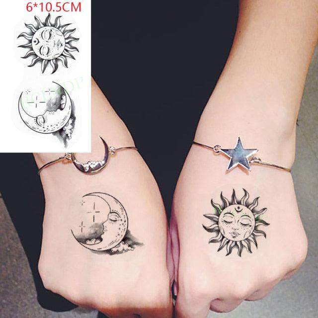 Elegant Waterproof Tattoo Sticker Sun Moon Fake Tatto Fashion Moon Temporary Fun Sun Wave Magic Tatoos For Womens Mens