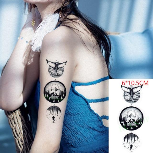 Elegant Waterproof Tattoo Sticker Sun Moon Fake Tatto Fashion Moon Temporary Fun Sun Wave Magic Tatoos For Womens Mens