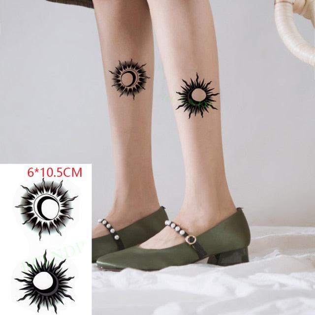 Elegant Waterproof Tattoo Sticker Sun Moon Fake Tatto Fashion Moon Temporary Fun Sun Wave Magic Tatoos For Womens Mens