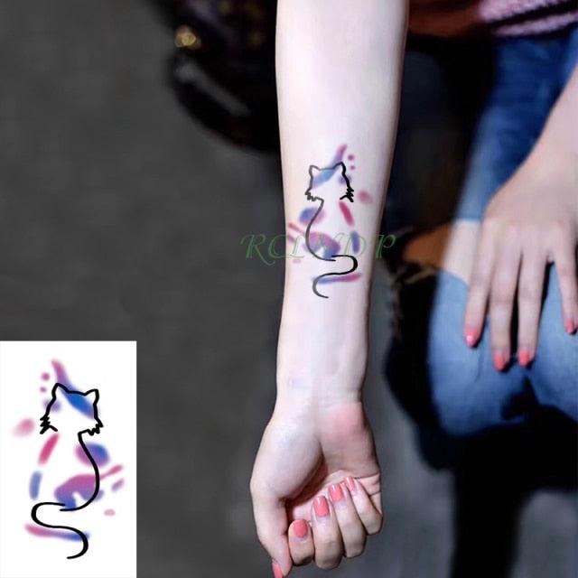 Elegant Waterproof Temporary Tattoo Sticker Cat Fox Flash Tatoo Neck Hand Modern Tattoo Stickers Butterflies Cats For Womens