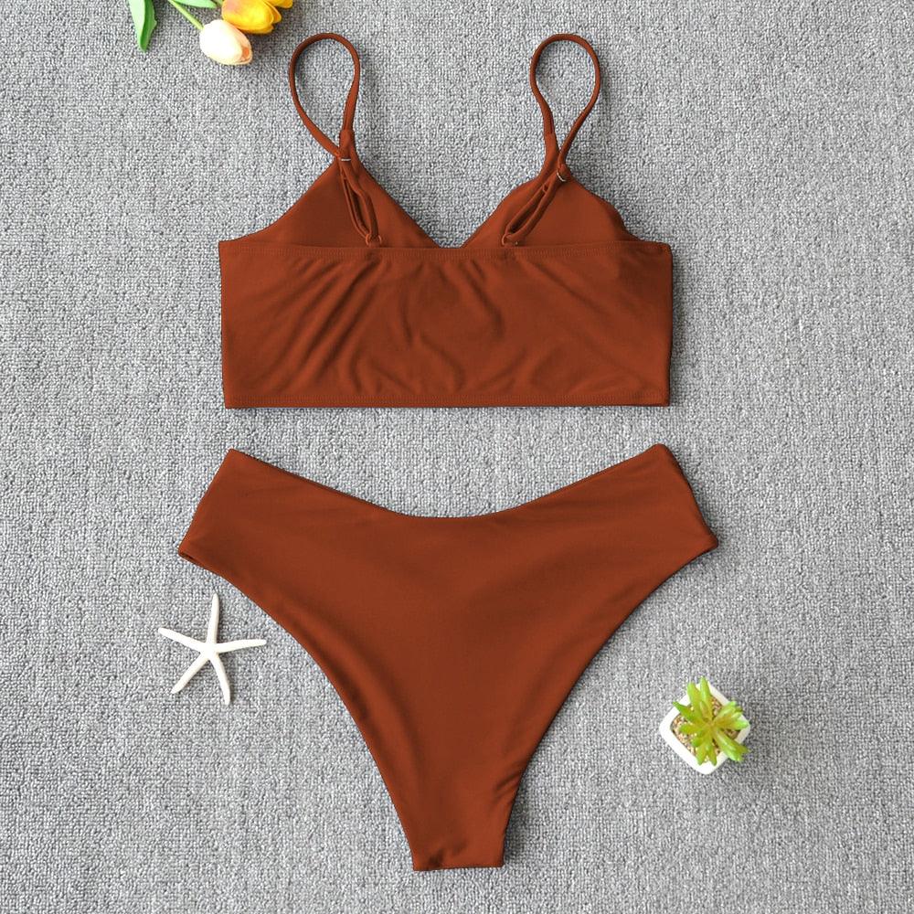 Solid Swimsuit Women Bikini Push Up Women's Crisscross Halter Bandage Bikini Strappy Bottom Swimsuits Swimwear Bikini Set Bathing Suit Two Piece Swim Suit Female