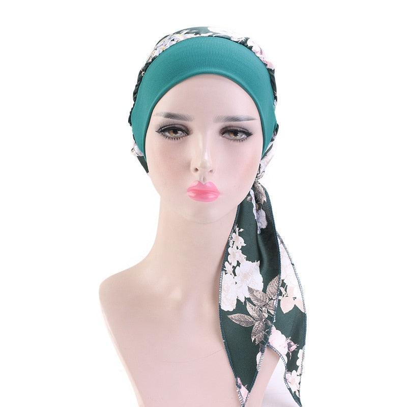 Fashion Printed Flowers Soft Beanie Turban Hat Inner Hijabs Cap Muslim Head Scarf Turban Bonnet Ladies Wrap Under Hijab Caps For Women