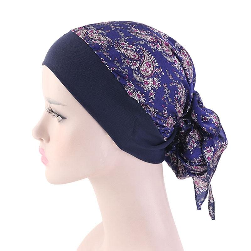 Fashion Printed Flowers Soft Beanie Turban Hat Inner Hijabs Cap Muslim Head Scarf Turban Bonnet Ladies Wrap Under Hijab Caps For Women