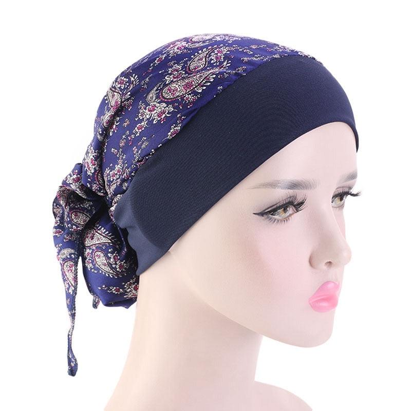 Fashion Printed Flowers Soft Beanie Turban Hat Inner Hijabs Cap Muslim Head Scarf Turban Bonnet Ladies Wrap Under Hijab Caps For Women