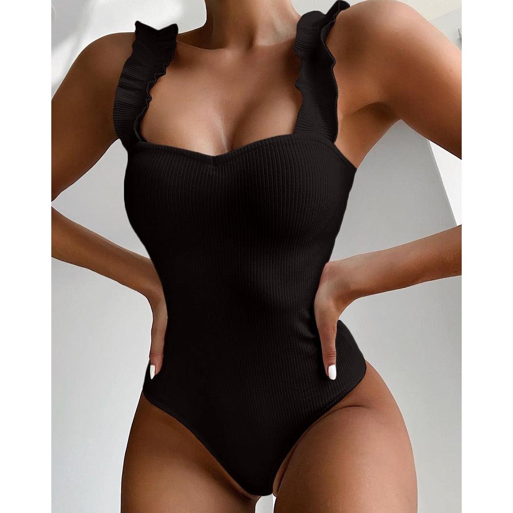 Luxury Black Female Swimsuit Vintage One Piece Ruffled Push Up Tummy Control Swimwear Halter One Piece Slimming Retro Swimsuit Women's Plus Size Push Up Bathing Suit Solid Red Swimwear Women Padded Bathing Suits