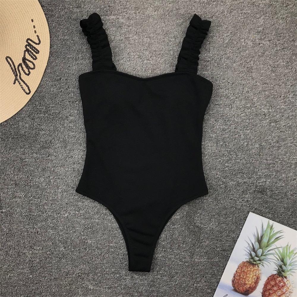 Luxury Black Female Swimsuit Vintage One Piece Ruffled Push Up Tummy Control Swimwear Halter One Piece Slimming Retro Swimsuit Women's Plus Size Push Up Bathing Suit Solid Red Swimwear Women Padded Bathing Suits