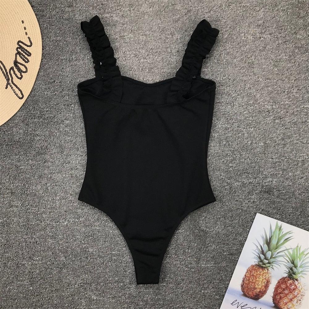 Luxury Black Female Swimsuit Vintage One Piece Ruffled Push Up Tummy Control Swimwear Halter One Piece Slimming Retro Swimsuit Women's Plus Size Push Up Bathing Suit Solid Red Swimwear Women Padded Bathing Suits