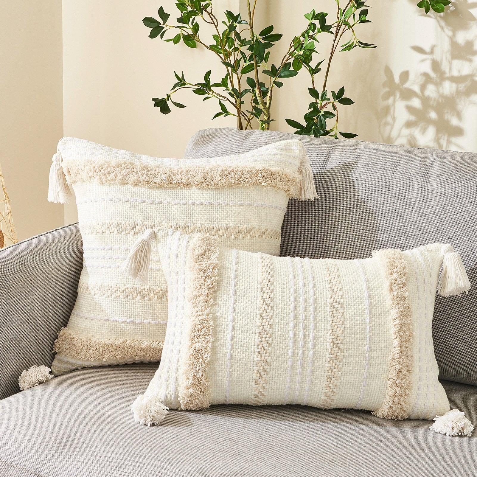 Cushion Cover Cotton Linen Pillowcase Tufted Beige Decorative Fashionable Cotton Hand-Woven Throw Pillow Covers Tufted  Pillow Covers  Bedroom Throw Pillow Cushion For Bed Home