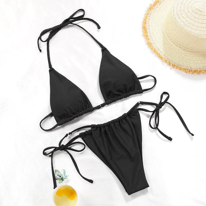 Bikini Swimsuit Solid Color Bikini Set  Swimwear Bathing Suit Women Bikinis String Beach Women Two Piece Bikini Swimsuit Bathing Suits Halter Triangle Tops String Bikini Sets