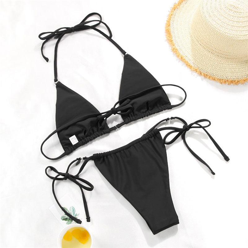 Bikini Swimsuit Solid Color Bikini Set  Swimwear Bathing Suit Women Bikinis String Beach Women Two Piece Bikini Swimsuit Bathing Suits Halter Triangle Tops String Bikini Sets