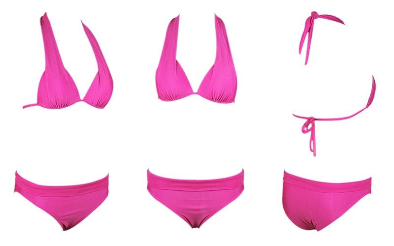 Push Up Bikini New Two Piece Swimsuit Women High Waist Black Pink Bikinis Set Women's Halter Padded Top Push Up Bikini Set Two Piece Swimsuits Bathing Suits Beachwear Swimwear Beachwear Bathing Suit