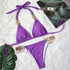 Luxury Purple Halter Crystal Diamond Bikini Female Swimsuit Women Swimwear Rhinestone Bikini Set Bathing Suit Women's Swimwear Rhinestone Halter Low Waist Tie Side Bikini Set 2 Pieces Crystal Diamond Swimsuit