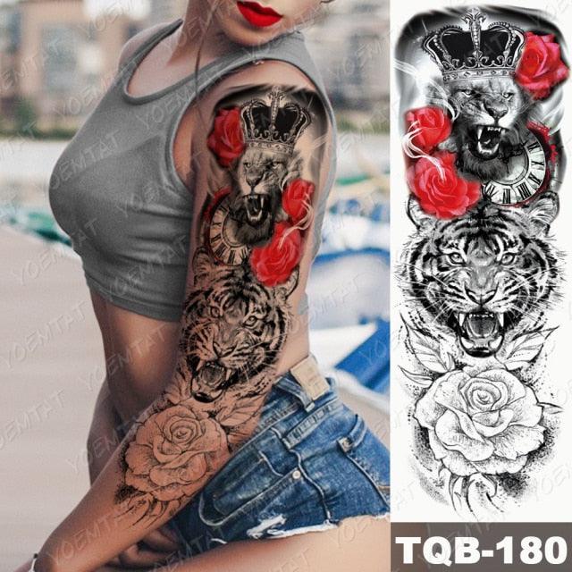 Full Arm Temporary Tattoos 8 Sheets and Half Arm Shoulder Waterproof Tattoos Elegant Large Lion Sleeve Sticker Tattoo Waterproof Temporary Big Wolf Tatoos For Men and Women - STEVVEX Beauty - 103, 3D Tattoo, Animal Tattoo, Arm Tattoo, Back Tattoo, Beauty, Big Tattoo, Black Tattoos, Body Tattoo, Extra Large Tattoo, Lion Tattoo, Men Tattoo, Mens Tattoo, Modern Tatoos, Tattoo, Tiger Tattoo, Waterproof Tattoo, Wolf Tattoo, Women Tattoo, Womens Tattoo - Stevvex.com