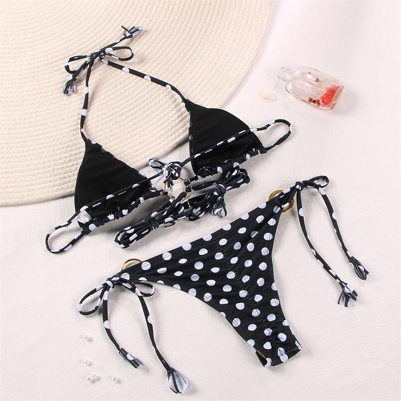 Bikini Triangle Adjust Swimwear Women's Crisscross Halter Bikini Lace Up Back Bandage Two Piece Strappy Bathing Suits G String Thong Swimwear Women Bathing Suit Hollow Out Quality Pleated Swimsuit Female Double-Sided Bikini Set