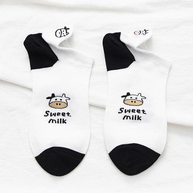 New Fashion Cow Print Cute Animals White Cartoon Socks Cute Happy Socks Unisex Fashion Socks Cow Style Breathable Socks For Men And Women