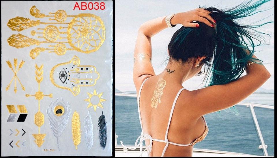 Body Tattoo Art Painting Stickers Glitter Gold Silver Temporary Waterproof Nontoxic Long Lasting Tattoos - STEVVEX Beauty - 103, Beauty, Body Tattoo, Fashion Tattoo, Gold Tattoo, Luxury Tattoo, Mens Tattoo, Silver Tattoo, Stylish Tattoo, Tattoo, Waterproof Tattoo, Womens Tattoo - Stevvex.com