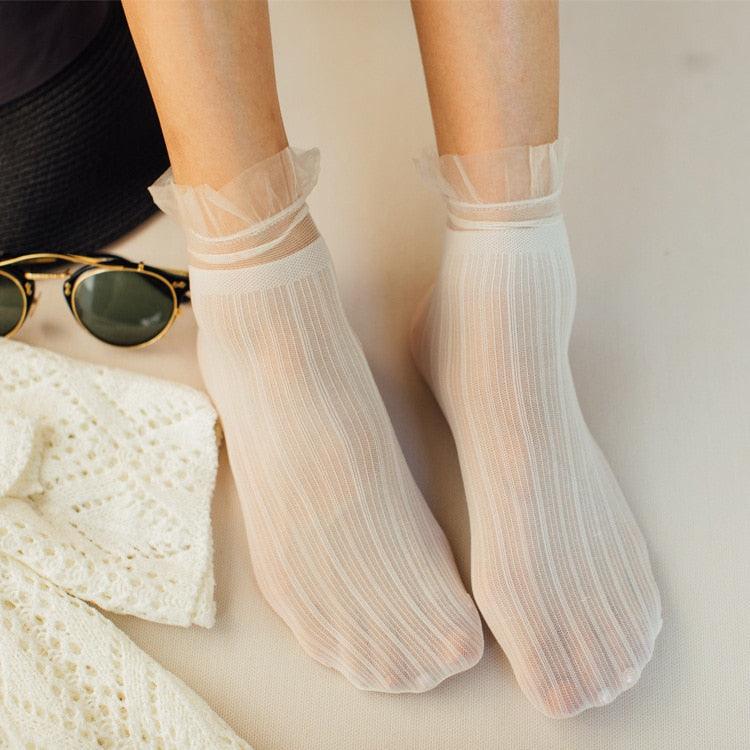 1 Pair Woman Socks Spring New Fashion Socks Solid Color Women Soft Cute Long Socks For Women Mesh Thin Socks High Quality Cotton Invisible Socks For Women