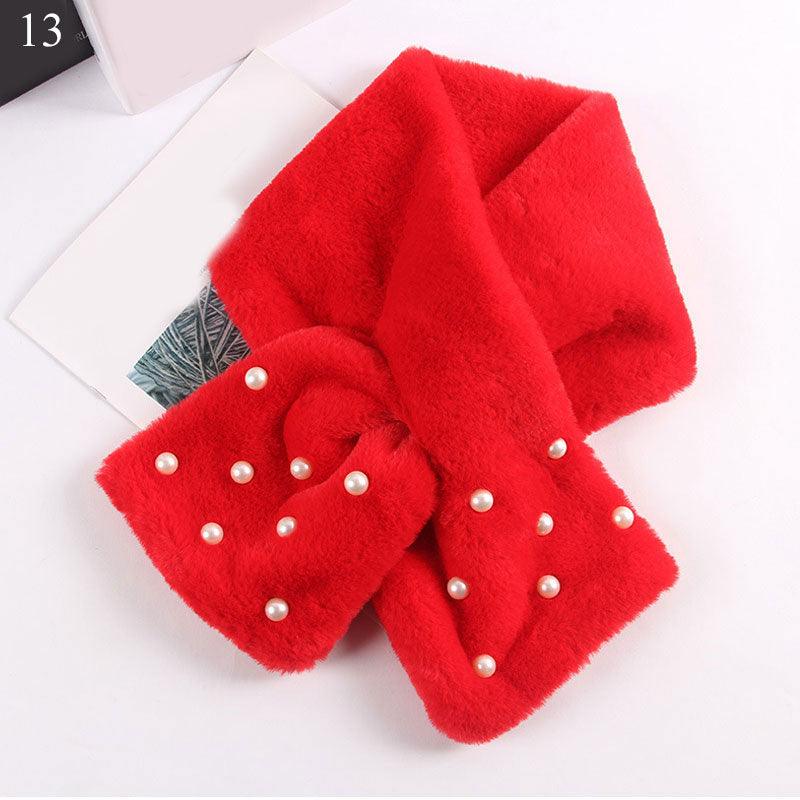 New Winter Solid Color Warm Thicken Soft Collar Scarf Faux Rabbit Fur Neckerchief Plush Warm Hot Scarfs Cross Collar Scarf Shawl Solid With Pearl Elegant For Women