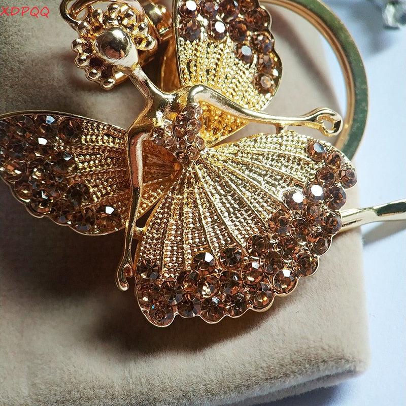 Creative Jewelry Pendant Key Ring Alloy Rhinestone Butterfly Fairy Key Ring Handbag Pendant Car Key Ring Female Jewelry Gift Butterfly Wing Fairy Keychain Rhinestone Dancing Ballet Car Keychain