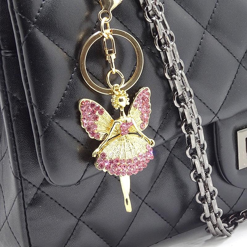 Creative Jewelry Pendant Key Ring Alloy Rhinestone Butterfly Fairy Key Ring Handbag Pendant Car Key Ring Female Jewelry Gift Butterfly Wing Fairy Keychain Rhinestone Dancing Ballet Car Keychain