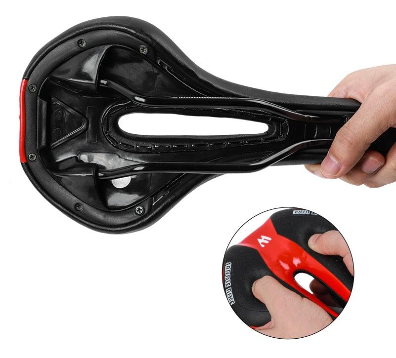 Leather Bike Saddle Road Bike Front Seat Cycling Saddles For Mens Breathable Hollow Cushion Bicycle Saddle Comfort Bike Saddle Ergonomic Waterproof Bicycle Seat For Road Bike Mountain Bike Seats