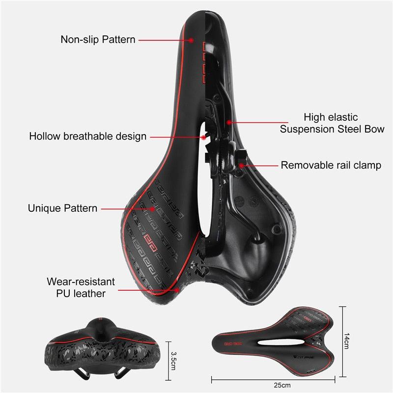 Leather Bike Saddle Road Bike Front Seat Cycling Saddles For Mens Breathable Hollow Cushion Bicycle Saddle Comfort Bike Saddle Ergonomic Waterproof Bicycle Seat For Road Bike Mountain Bike Seats