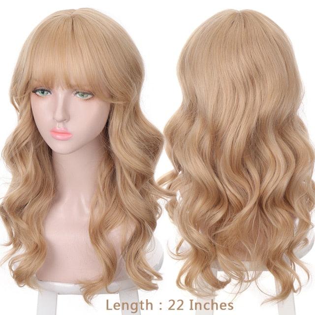 Synthetic Wigs For Women Daily Cosplay Long Water Wave  Lolita Wig With Bangs Cold Brown Heat Resistant Hair Bob Wigs For Black Women Cosplay Wigs For Women Gifts for Girlfriends