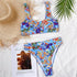 Modern Blue High Waist Bikini Push Up Swimwear Women Dragon Printed Bikini Set Retro Swimsuit Women's High Waist Bikini Swimsuits Twist Push Up Two Piece Bathing Suits Tummy Control Swimwear