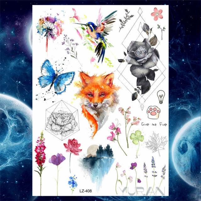 Luxury Colorful Flower Lavender Waterproof Temporary Tattoos Animals Arm Chest Tattoo Stickers Elegant Summer Style For Womens Mens