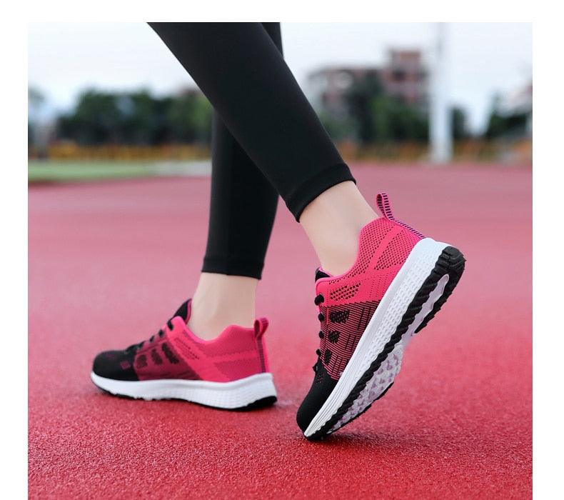 Elegant Sport Womens Sneakers Flats Casual Tennis Shoes Summer Lace-Up Mesh Light Breathable Casual Comfort Non Slip Lightweight Breathable Mesh Athletic Sneakers