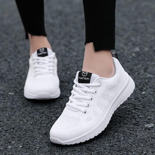 Elegant Sport Womens Sneakers Flats Casual Tennis Shoes Summer Lace-Up Mesh Light Breathable Casual Comfort Non Slip Lightweight Breathable Mesh Athletic Sneakers