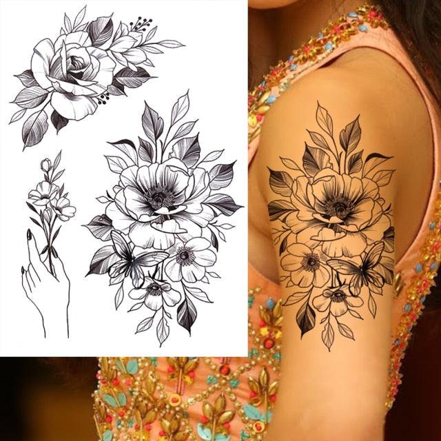 Realistic Big Flower Temporary Waterproof Sticker Tattoos For Body Painting Arm Legs Fake Black Rose Tattoos For Womens - STEVVEX Beauty - 103, 3D Tattoo, Animal Tattoo, Arm Tattoo, Back Tattoo, Beauty, Big Tattoo, Black Tattoos, Body Tattoo, Different Tattoo, Fashion Tattoo, Flower Tattoo, Girls Tattoo, Large Black Tattoo, Large Tattoo, Leg Tattoo, Luxury Tattoo, Realistic Tattoo, Stylish Tattoo, Tattoo, Waterproof Tattoo, Women Tattoo, Womens Tattoo - Stevvex.com