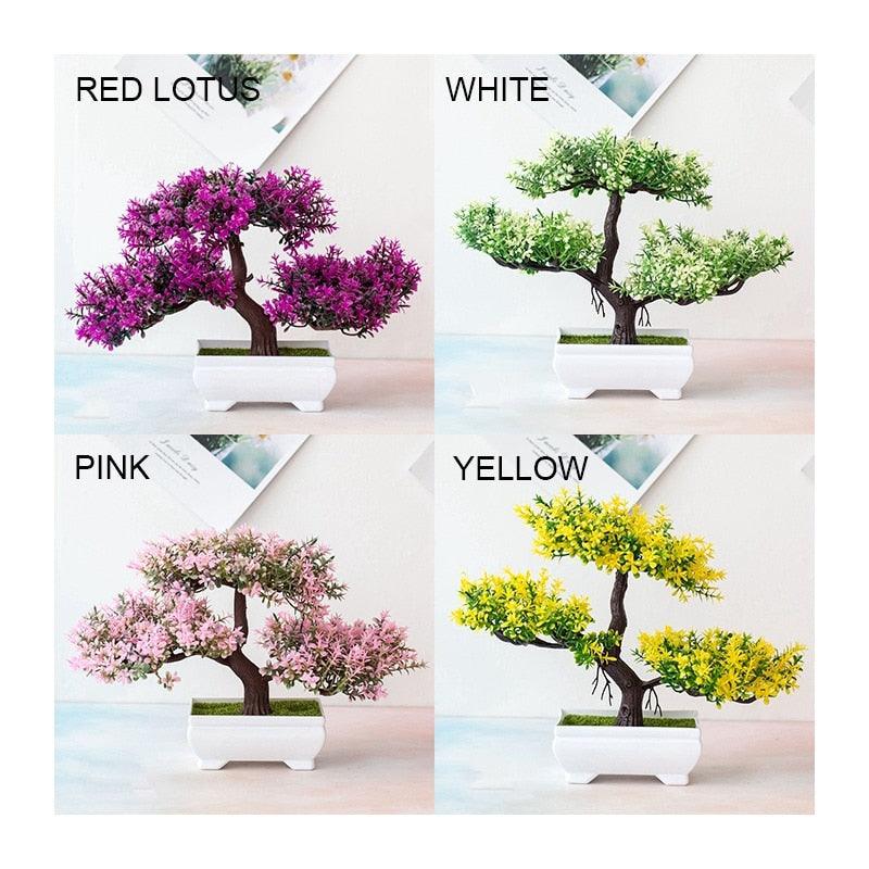 Artificial Small Tree Pot Fake Flowers Bonsai Potted Ornaments For Home Decoration Hotel Garden Decor Artificial Bonsai Tree Fake Greenery for Home Office Desk Wall Book Shelf Decor Room Decor